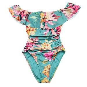 La Blanca Floral Off The Shoulder Corset Style Back One Piece Swimsuit Size 4